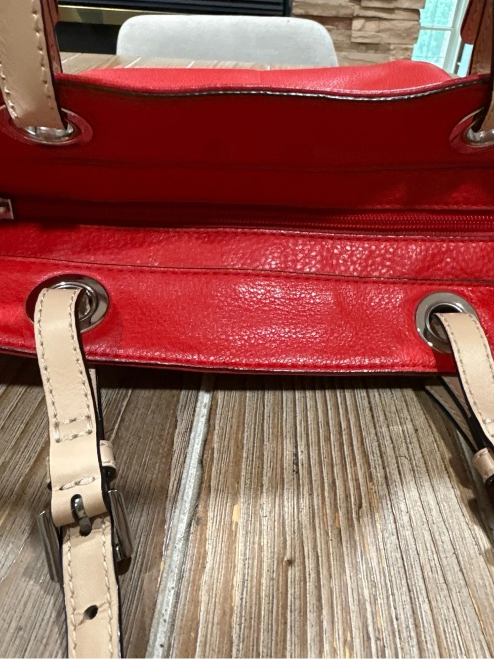 Michael Kors Bedford Medium Top Zip Pocket Tote Bag in Red Pebbled Leather